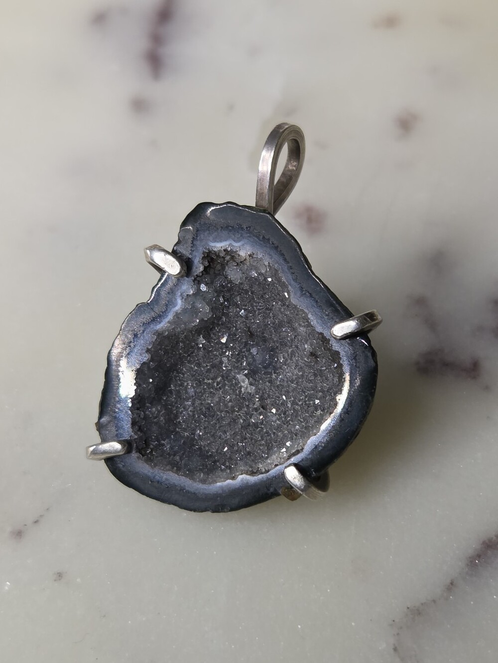 .925 Silver | Black Druzy Geode Pendant Only